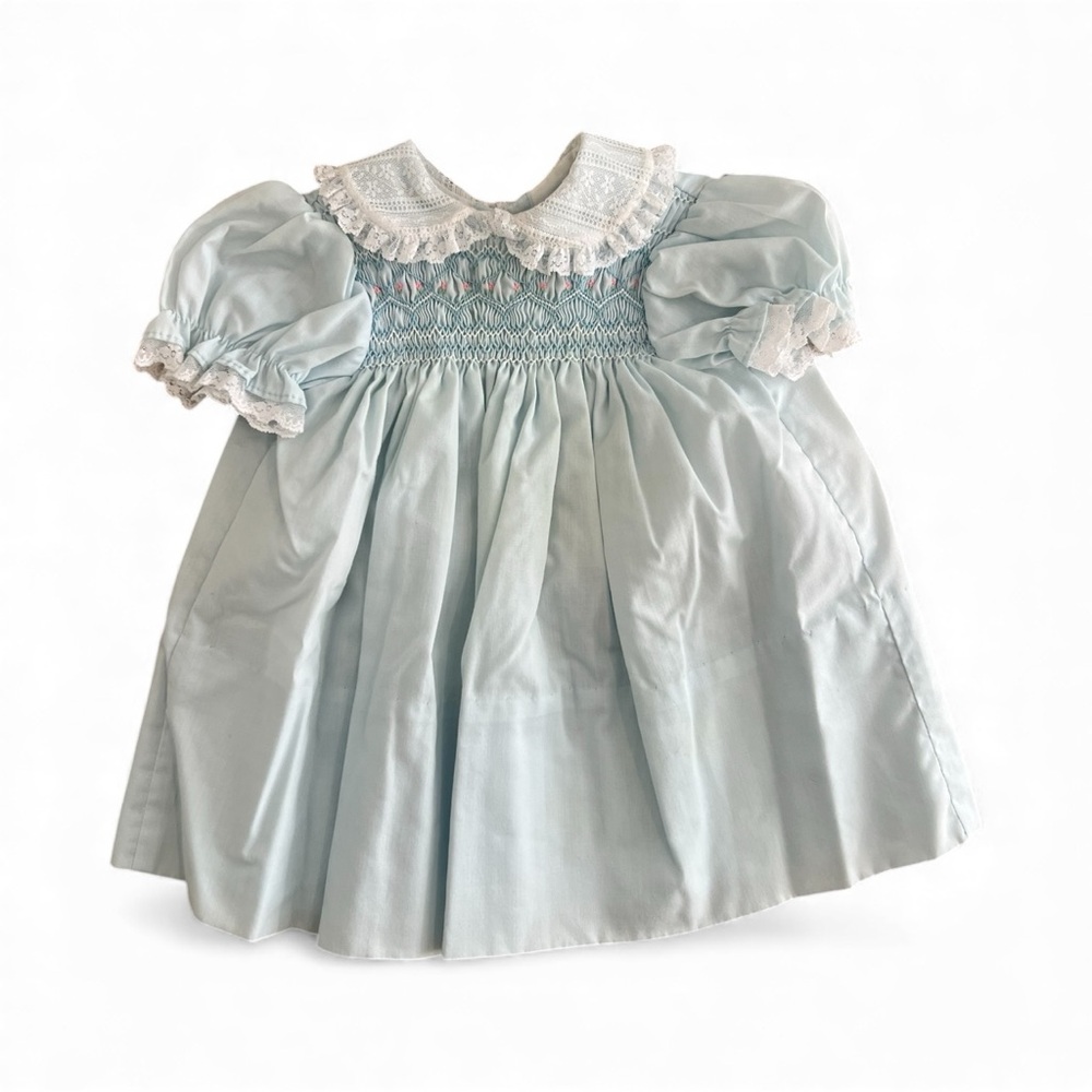 Vintage Blue Baby Dress with Lace Collar